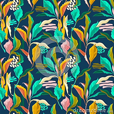 Seamless patterns with colorful creative leaves Vector Illustration